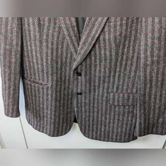 VINTAGE HARRIS TWEED Men Blazer 100% Wool No Size Tag Gray And Red - Picture 3 of 13